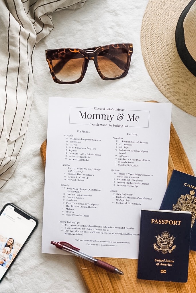 Free Mommy & Me Packing Checklist - Never overpack again with the mom-approved packing list. A free download from Ellie & Ko.co, inspiring moms to travel